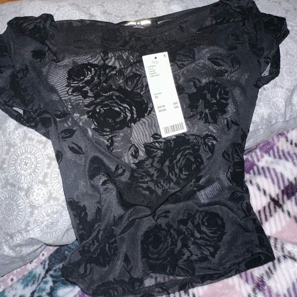 Black off shoulder sheer top